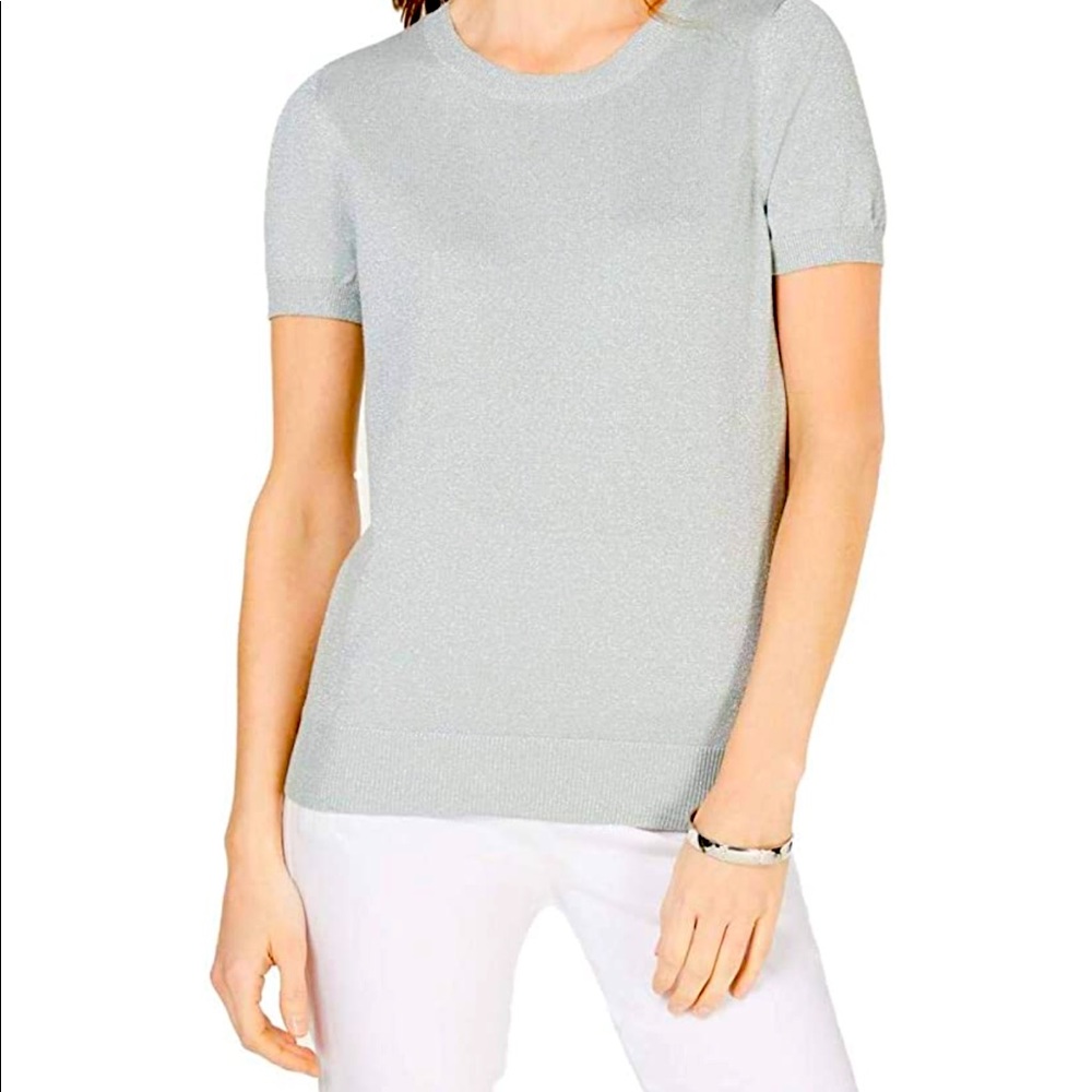 I-N-C Metallic Short Sleeve Pullover